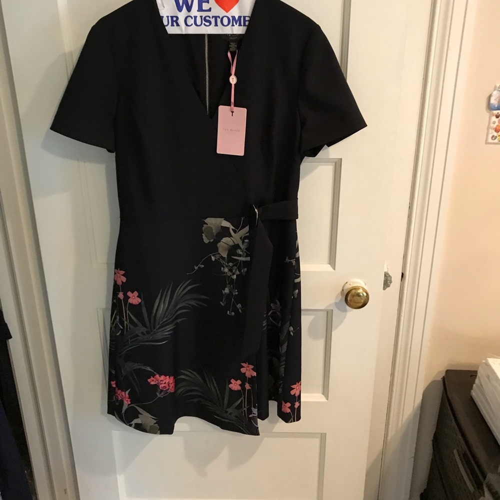 NWT Ted baker black w flowers mini dress